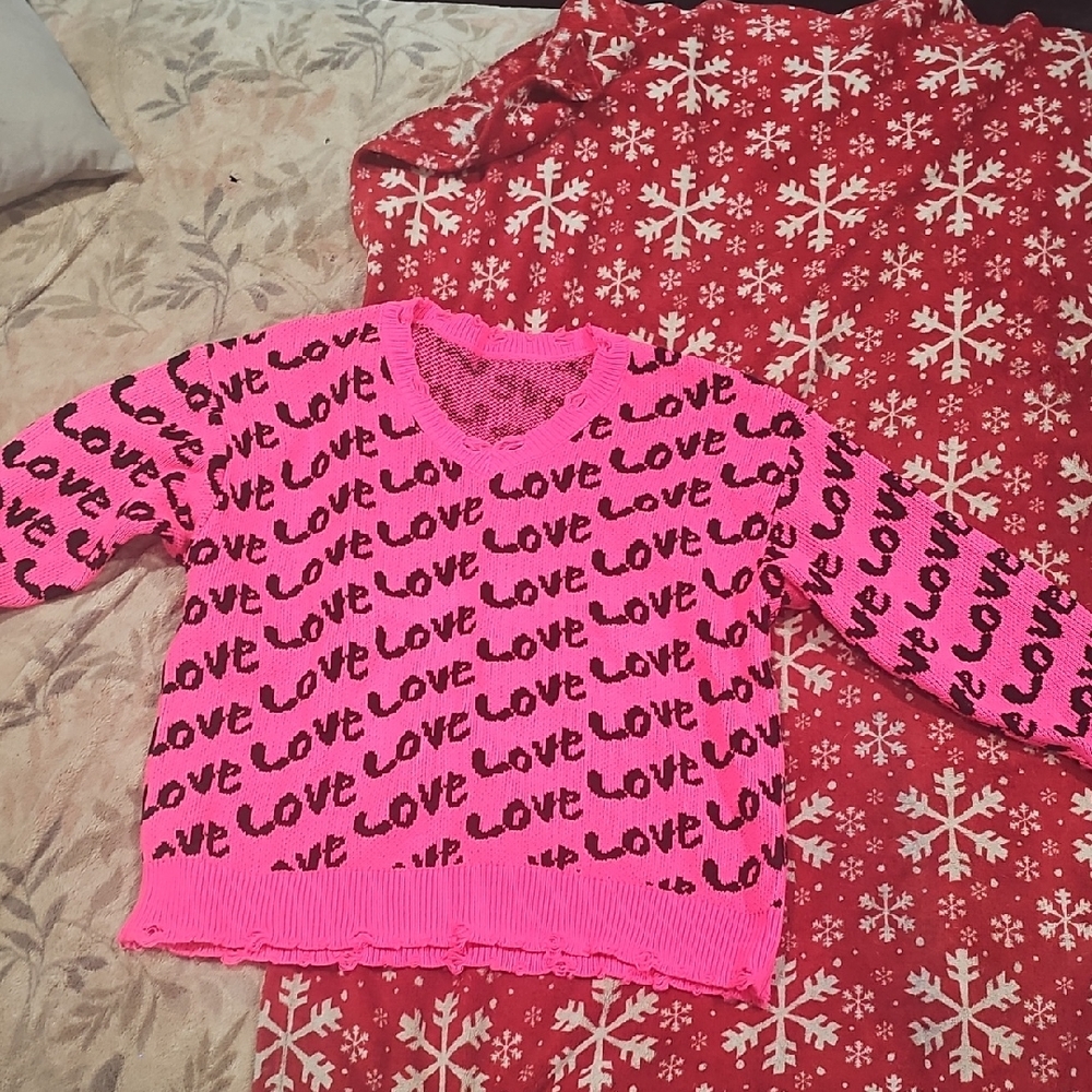 Bright Pink 'Love' Knit Sweater